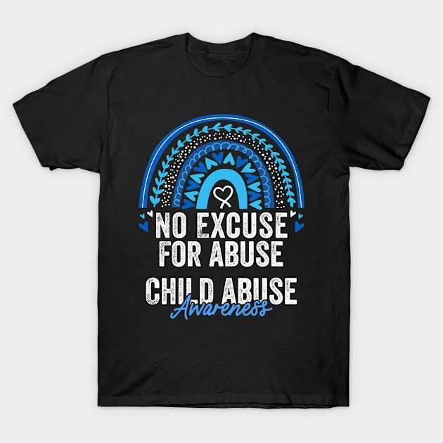 Child Abuse Prevention Awareness Month Blue Ribbon gift idea T-Shirt by Mad Maggie